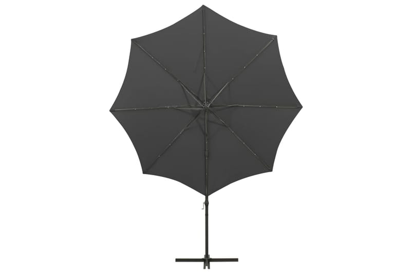 hængeparasol med stang + LED-lys 300 cm antracitgrå - Antracit - Havemøbler - Solafskærmning - Parasoller