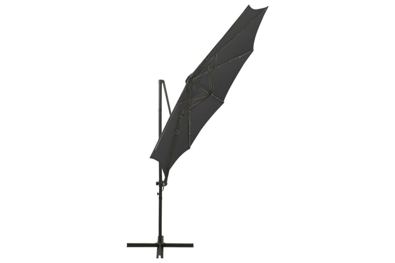 hængeparasol med stang + LED-lys 300 cm antracitgrå - Antracit - Havemøbler - Solafskærmning - Parasoller