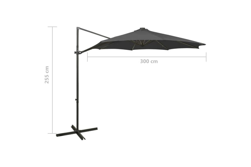 hængeparasol med stang + LED-lys 300 cm antracitgrå - Antracit - Havemøbler - Solafskærmning - Parasoller