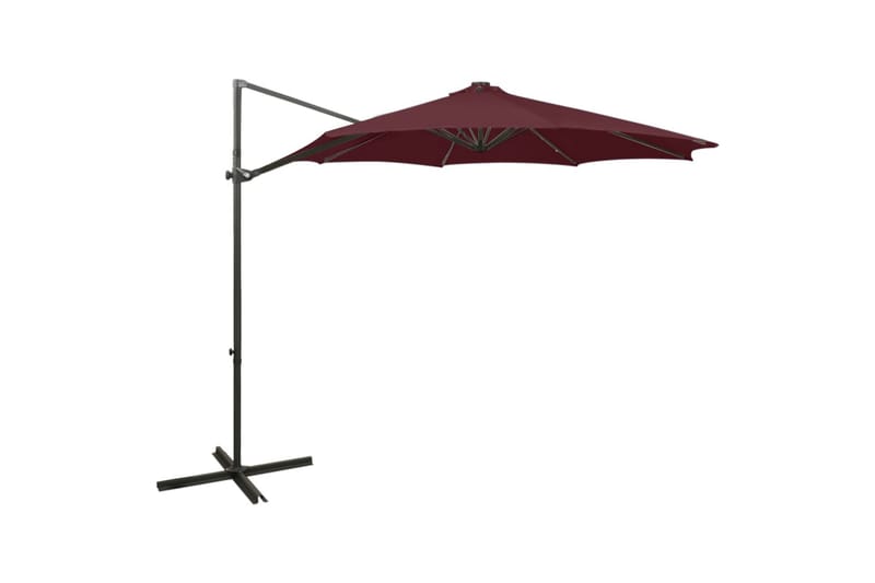 hængeparasol med stang + LED-lys 300 cm bordeauxrød - Rød - Havemøbler - Solafskærmning - Parasoller
