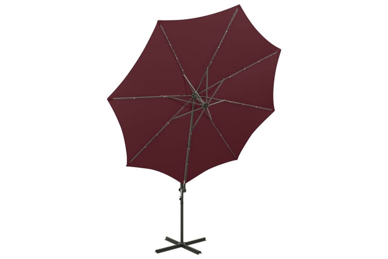 h�ængeparasol med stang + LED-lys 300 cm bordeauxrød - Rød - Havemøbler - Solafskærmning - Parasoller