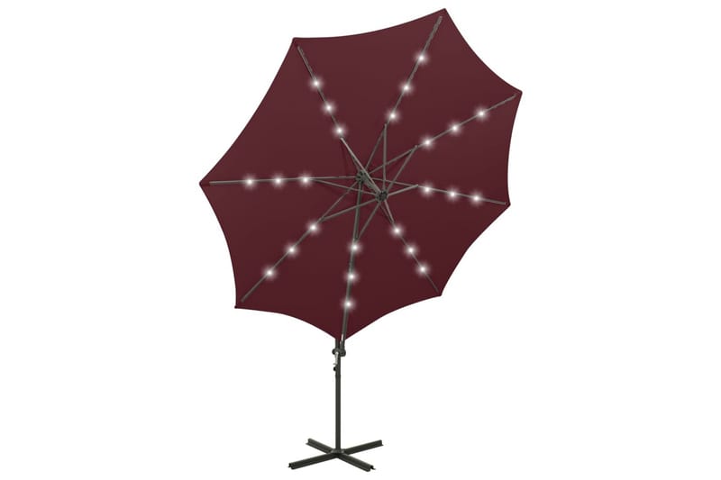 hængeparasol med stang + LED-lys 300 cm bordeauxrød - Rød - Havemøbler - Solafskærmning - Parasoller