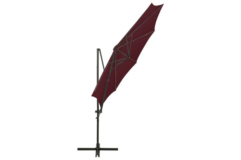 hængeparasol med stang + LED-lys 300 cm bordeauxrød - Rød - Havemøbler - Solafskærmning - Parasoller