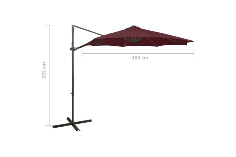 hængeparasol med stang + LED-lys 300 cm bordeauxrød - Rød - Havemøbler - Solafskærmning - Parasoller