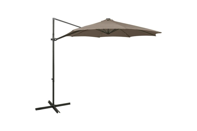 hængeparasol med stang + LED-lys 300 cm gråbrun - Gråbrun - Havemøbler - Solafskærmning - Parasoller