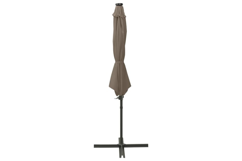 hængeparasol med stang + LED-lys 300 cm gråbrun - Gråbrun - Havemøbler - Solafskærmning - Parasoller