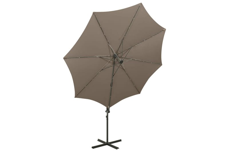 hængeparasol med stang + LED-lys 300 cm gråbrun - Gråbrun - Havemøbler - Solafskærmning - Parasoller