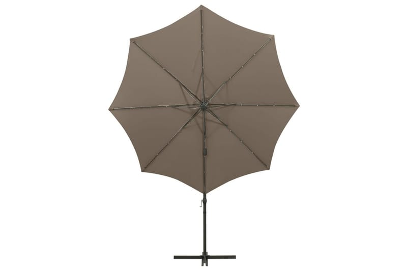 h�ængeparasol med stang + LED-lys 300 cm gråbrun - Gråbrun - Havemøbler - Solafskærmning - Parasoller