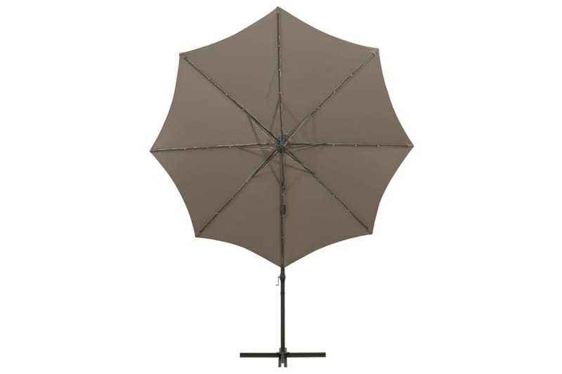 hængeparasol med stang + LED-lys 300 cm gråbrun - Gråbrun - Parasoller