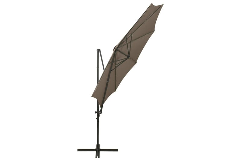 hængeparasol med stang + LED-lys 300 cm gråbrun - Gråbrun - Havemøbler - Solafskærmning - Parasoller