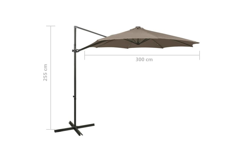 hængeparasol med stang + LED-lys 300 cm gråbrun - Gråbrun - Havemøbler - Solafskærmning - Parasoller