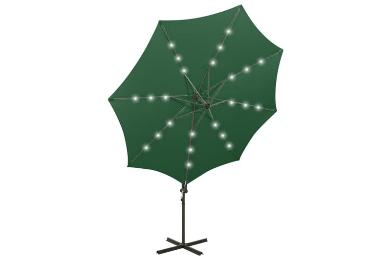hængeparasol med stang + LED-lys 300 cm grøn - Grøn - Havemøbler - Solafskærmning - Parasoller