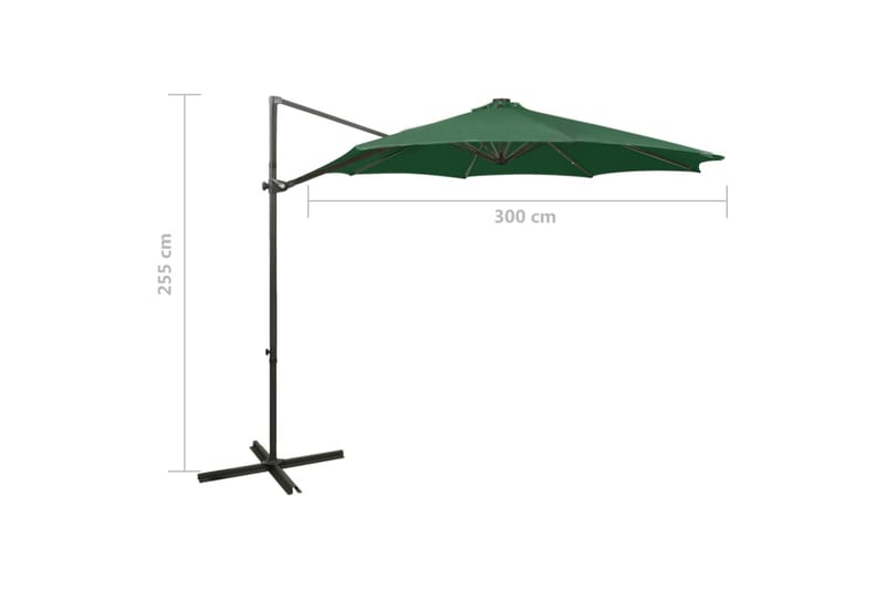 hængeparasol med stang + LED-lys 300 cm grøn - Grøn - Havemøbler - Solafskærmning - Parasoller