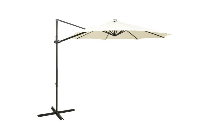 hængeparasol med stang + LED-lys 300 cm sandfarvet - Havemøbler - Solafskærmning - Parasoller