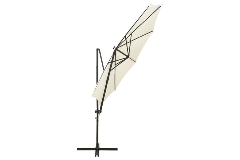 hængeparasol med stang + LED-lys 300 cm sandfarvet - Havemøbler - Solafskærmning - Parasoller