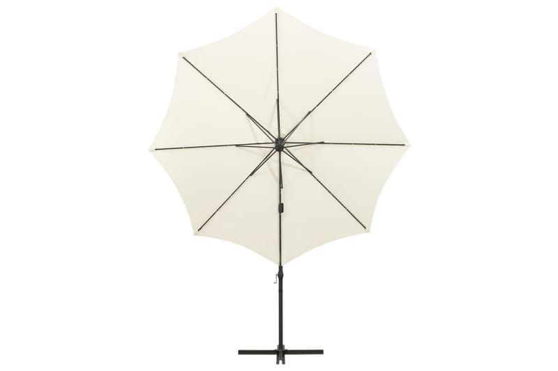 hængeparasol med stang + LED-lys 300 cm sandfarvet - Havemøbler - Solafskærmning - Parasoller