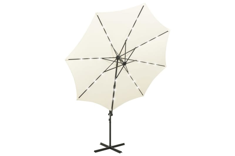 hængeparasol med stang + LED-lys 300 cm sandfarvet - Havemøbler - Solafskærmning - Parasoller