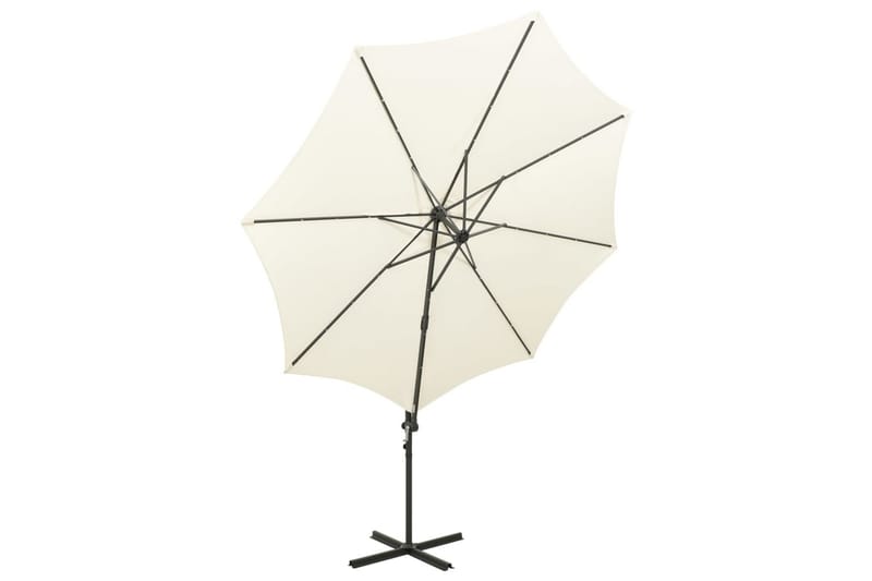 hængeparasol med stang + LED-lys 300 cm sandfarvet - Havemøbler - Solafskærmning - Parasoller