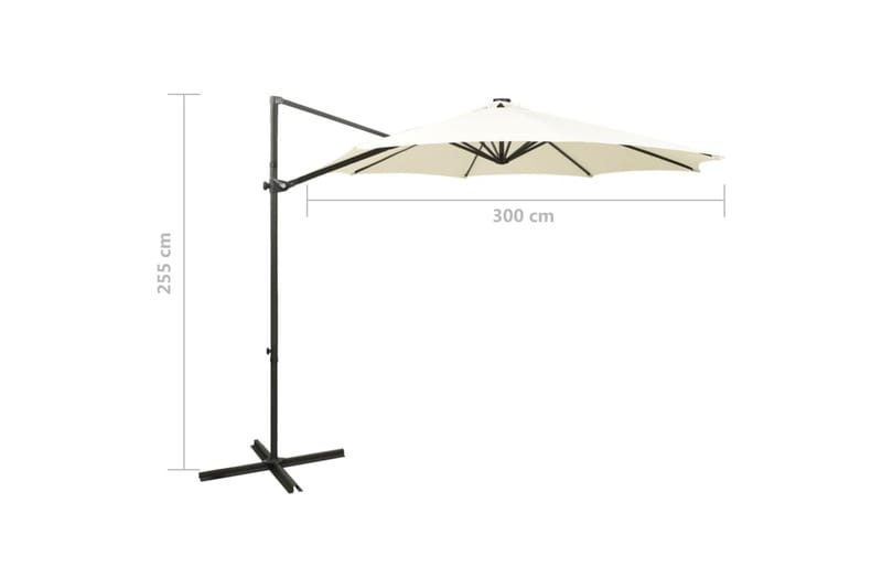 hængeparasol med stang + LED-lys 300 cm sandfarvet - Havemøbler - Solafskærmning - Parasoller