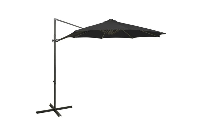hængeparasol med stang + LED-lys 300 cm sort - Sort - Havemøbler - Solafskærmning - Parasoller
