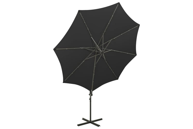 hængeparasol med stang + LED-lys 300 cm sort - Sort - Havemøbler - Solafskærmning - Parasoller