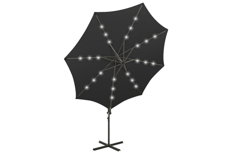 hængeparasol med stang + LED-lys 300 cm sort - Sort - Parasoller