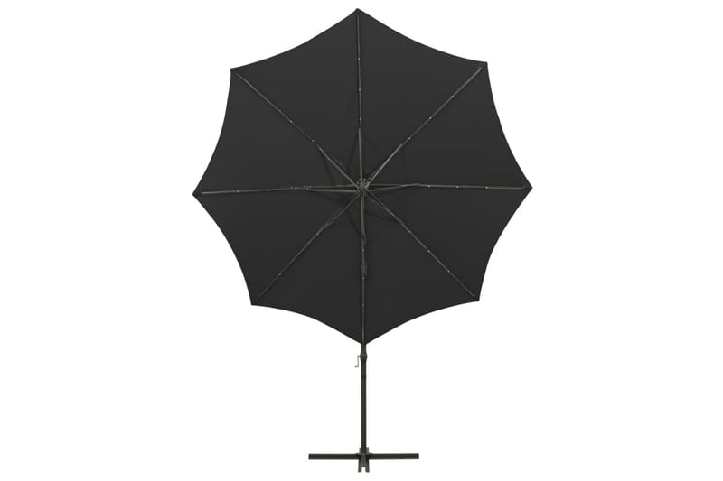 hængeparasol med stang + LED-lys 300 cm sort - Sort - Havemøbler - Solafskærmning - Parasoller