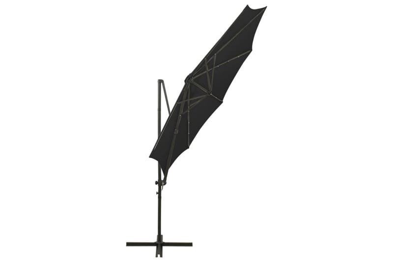 hængeparasol med stang + LED-lys 300 cm sort - Sort - Havemøbler - Solafskærmning - Parasoller