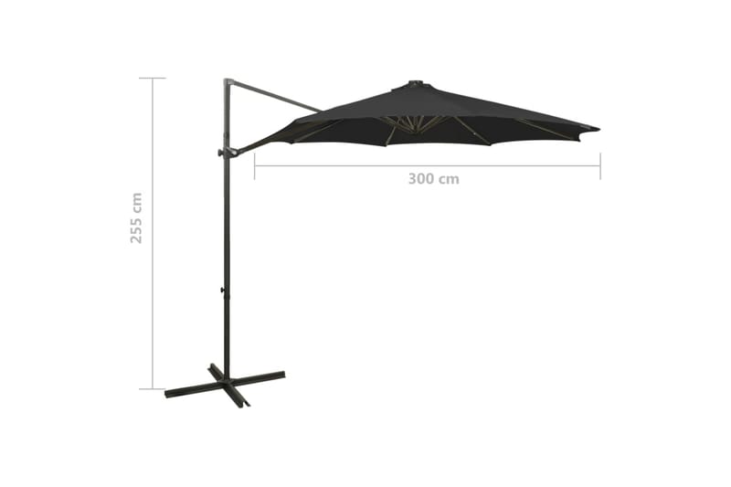 hængeparasol med stang + LED-lys 300 cm sort - Sort - Parasoller