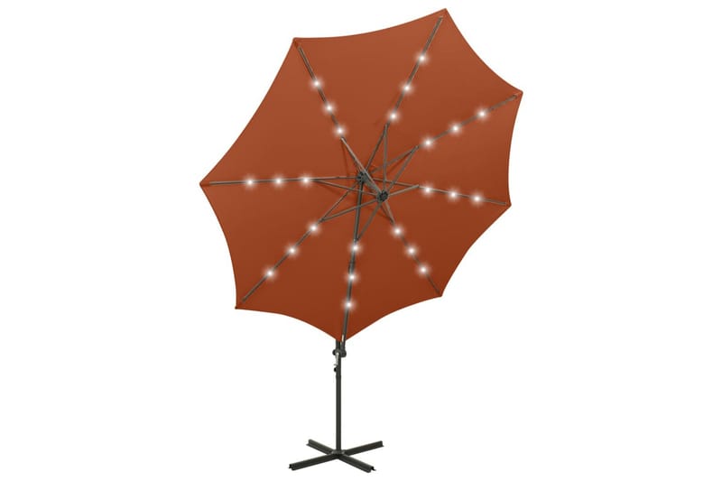 hængeparasol med stang + LED-lys 300 cm terrakotta - Havemøbler - Solafskærmning - Parasoller