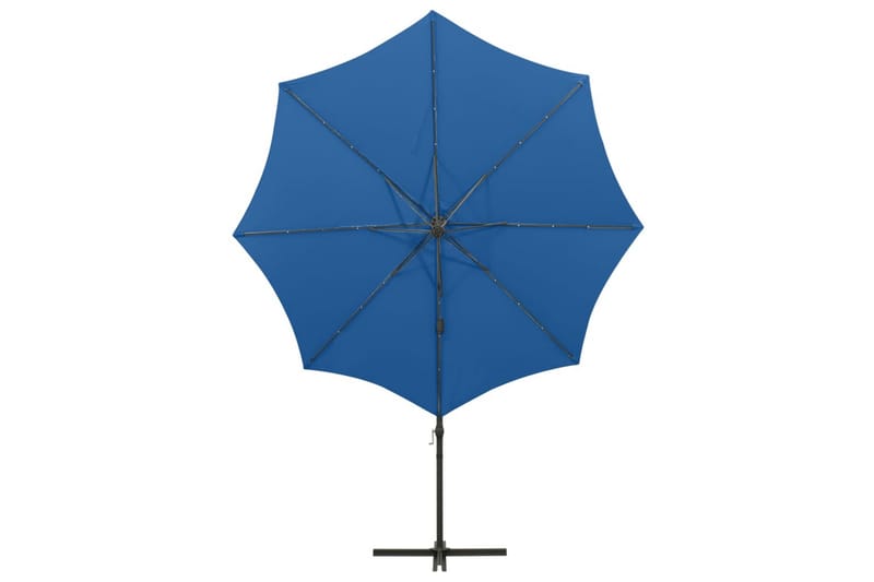 hængeparasol med stang og LED-lys 300 cm azurblå - Blå - Havemøbler - Solafskærmning - Parasoller