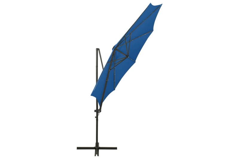 hængeparasol med stang og LED-lys 300 cm azurblå - Blå - Havemøbler - Solafskærmning - Parasoller