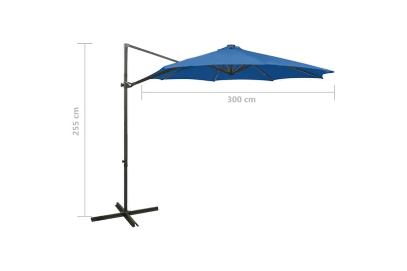 hængeparasol med stang og LED-lys 300 cm azurblå - Blå - Havemøbler - Solafskærmning - Parasoller