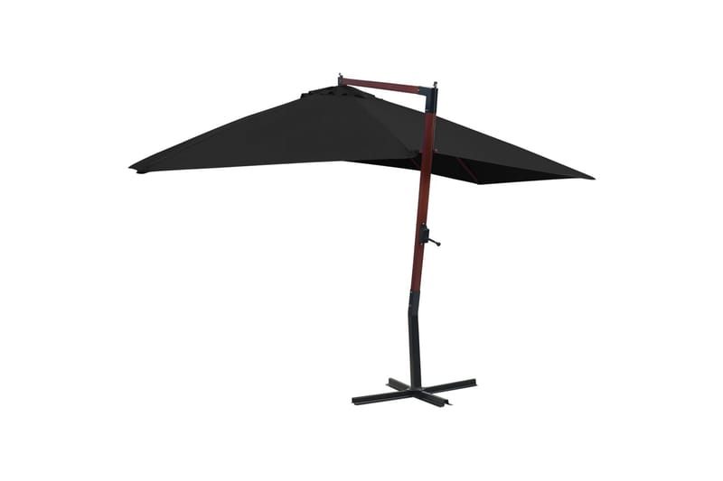 Hængeparasol med Træstang 400x300 cm Sort - Sort - Havemøbler - Solafskærmning - Parasoller