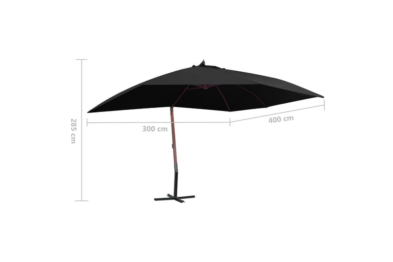 Hængeparasol med Træstang 400x300 cm Sort - Sort - Havemøbler - Solafskærmning - Parasoller