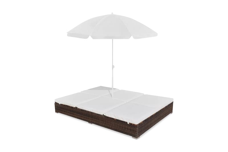 Loungeseng Med Parasol Polyrattan Brun - Brun - Havemøbler - Solafskærmning - Parasoller