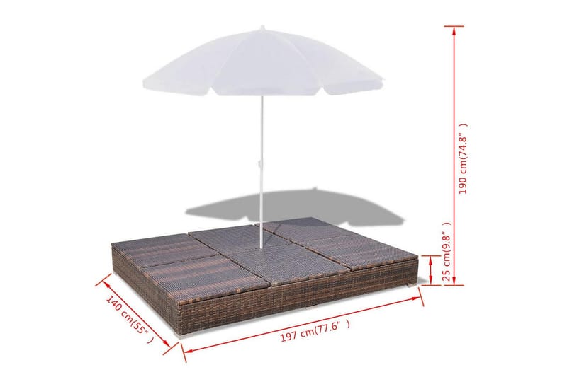 Loungeseng Med Parasol Polyrattan Brun - Brun - Parasoller