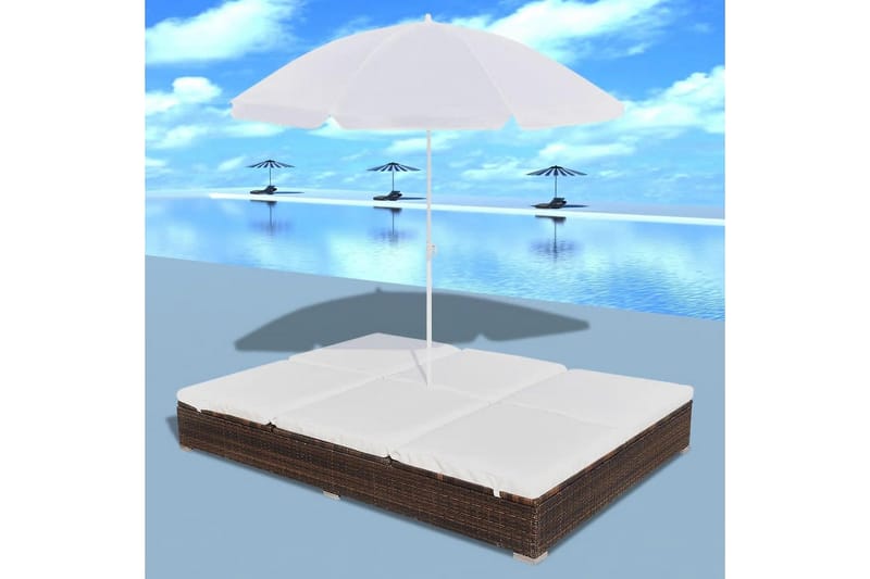 Loungeseng Med Parasol Polyrattan Brun - Brun - Parasoller