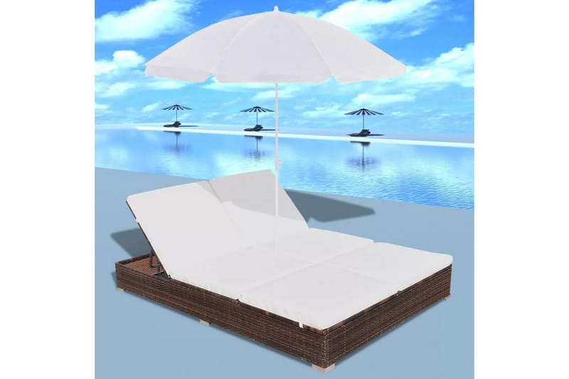 Loungeseng Med Parasol Polyrattan Brun - Brun - Parasoller