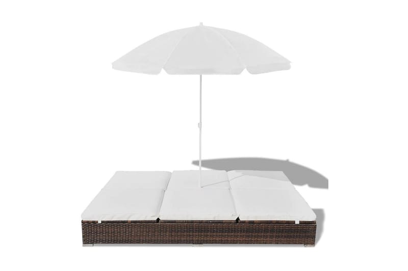 Loungeseng Med Parasol Polyrattan Brun - Brun - Parasoller