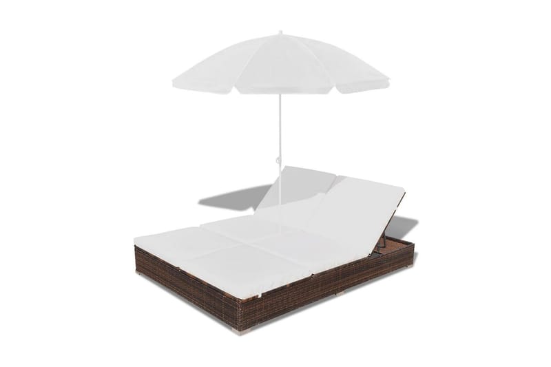 Loungeseng Med Parasol Polyrattan Brun - Brun - Parasoller