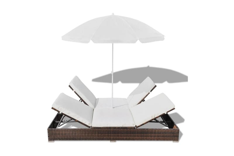 Loungeseng Med Parasol Polyrattan Brun - Brun - Parasoller