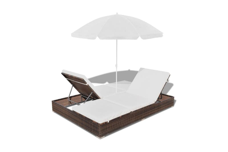 Loungeseng Med Parasol Polyrattan Brun - Brun - Parasoller