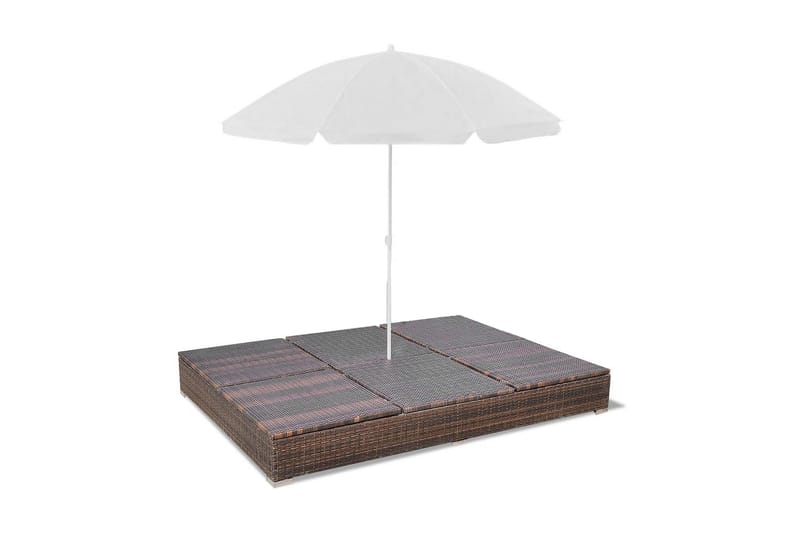 Loungeseng Med Parasol Polyrattan Brun - Brun - Havemøbler - Solafskærmning - Parasoller