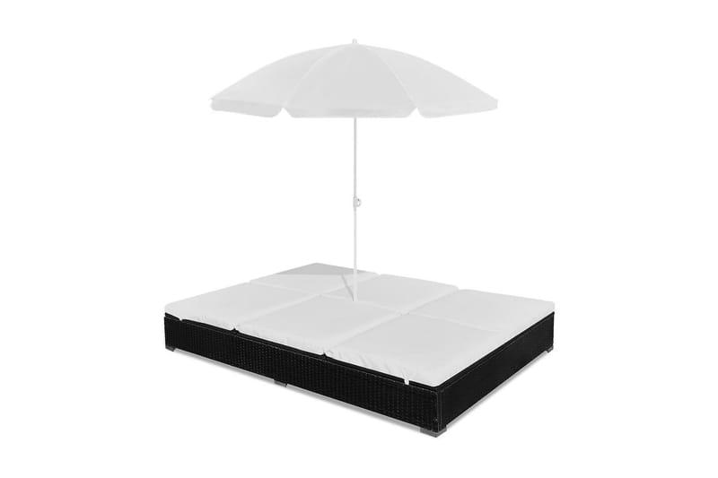Loungeseng Med Parasol Polyrattan Sort - Sort - Havemøbler - Solafskærmning - Parasoller