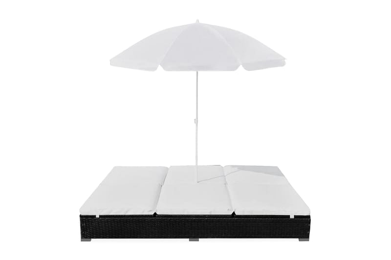 Loungeseng Med Parasol Polyrattan Sort - Sort - Havemøbler - Solafskærmning - Parasoller