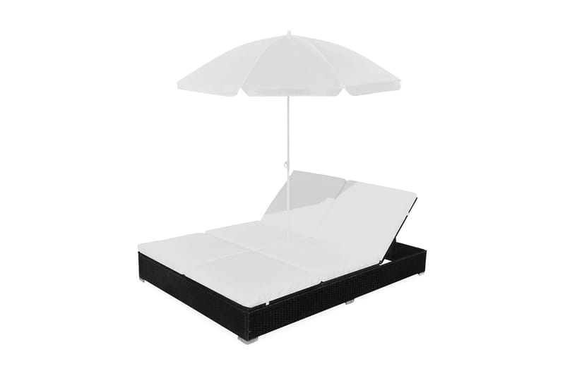 Loungeseng Med Parasol Polyrattan Sort - Sort - Havemøbler - Solafskærmning - Parasoller