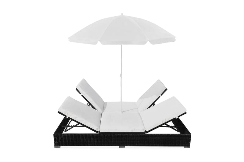 Loungeseng Med Parasol Polyrattan Sort - Sort - Havemøbler - Solafskærmning - Parasoller