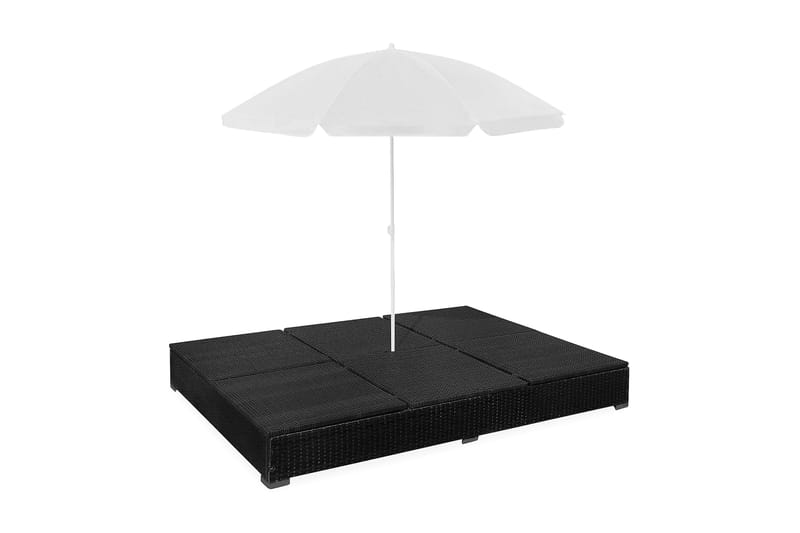 Loungeseng Med Parasol Polyrattan Sort - Sort - Havemøbler - Solafskærmning - Parasoller