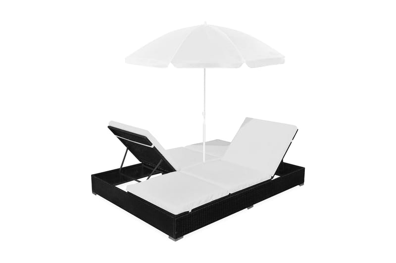 Loungeseng Med Parasol Polyrattan Sort - Sort - Havemøbler - Solafskærmning - Parasoller